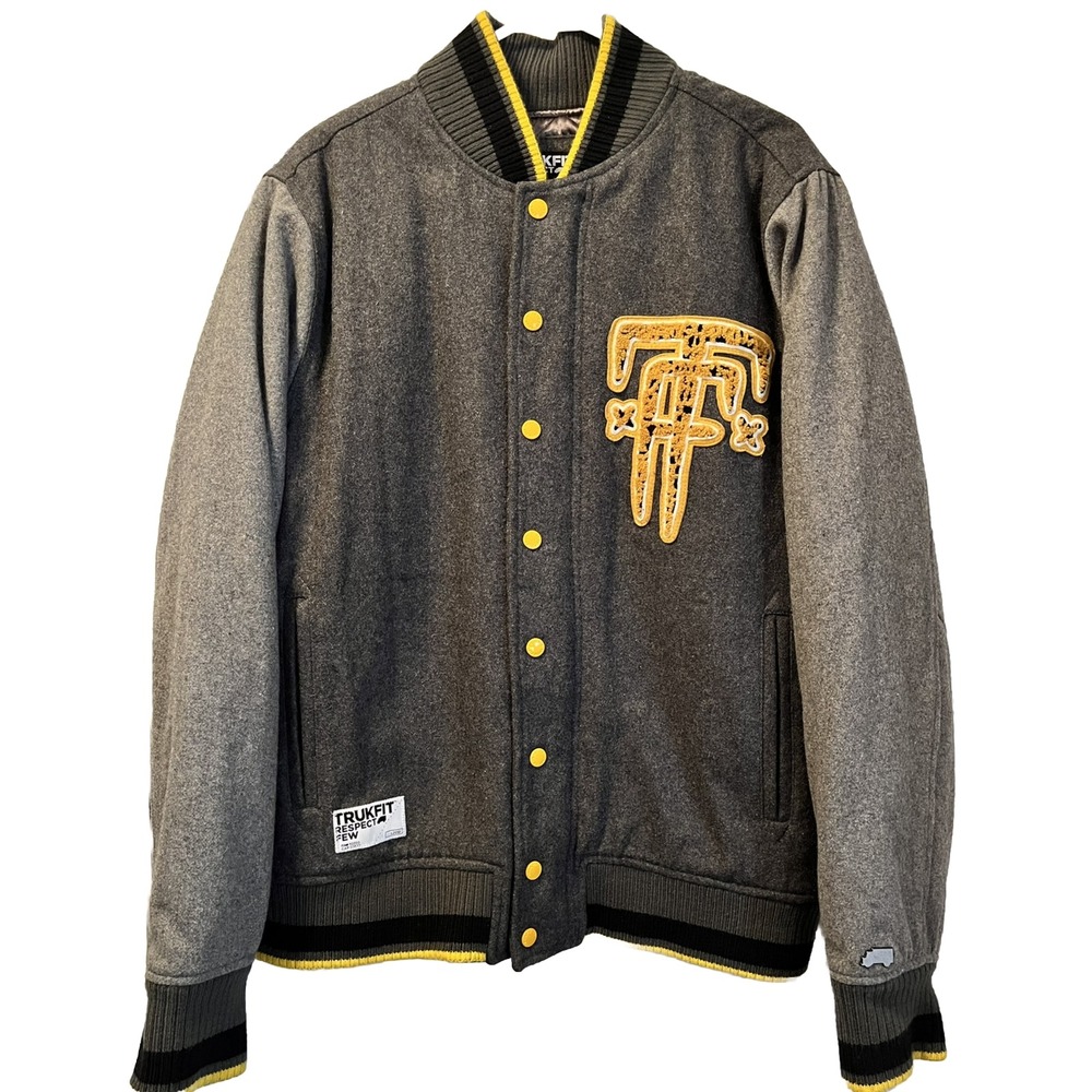Trukfit Mob Varsity Jacket Mens Large Gray Lil Wayne Lil Weezy To The End WOOL